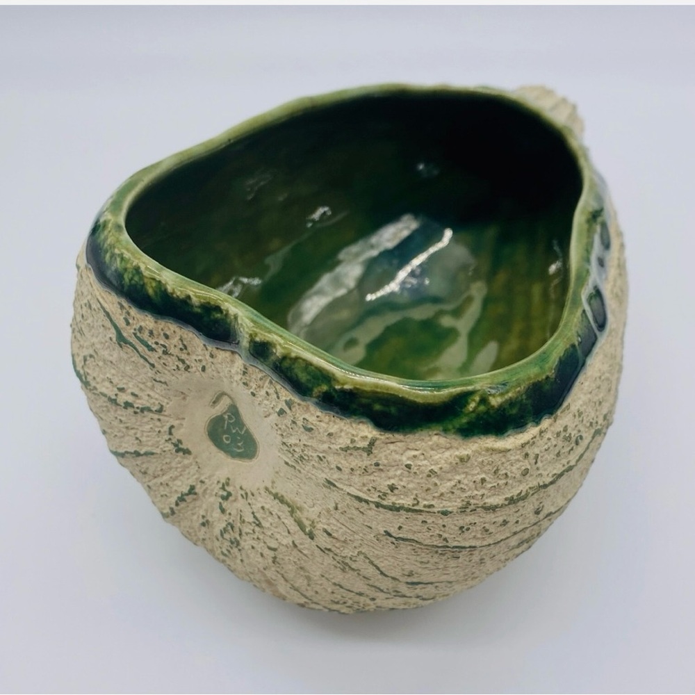 White Winter Gourd Green Glazed Ceramic Pottery Bowl Planter Fall Decor 9” - Picture 3 of 9